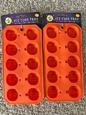 Lot of 2 Silicone Halloween Ice Cube Trays Candy Molds Pumpkin Jack O' Lantern